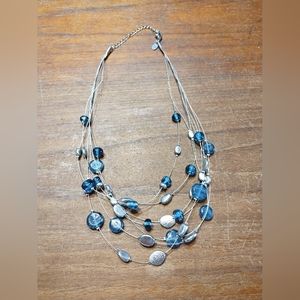 Multi Strand Lia Sophia Necklace, Blue Beads, Silver Wire & Accents